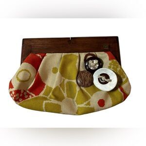 Rafe Wood Handle yellow Floral Canvas Clutch‎